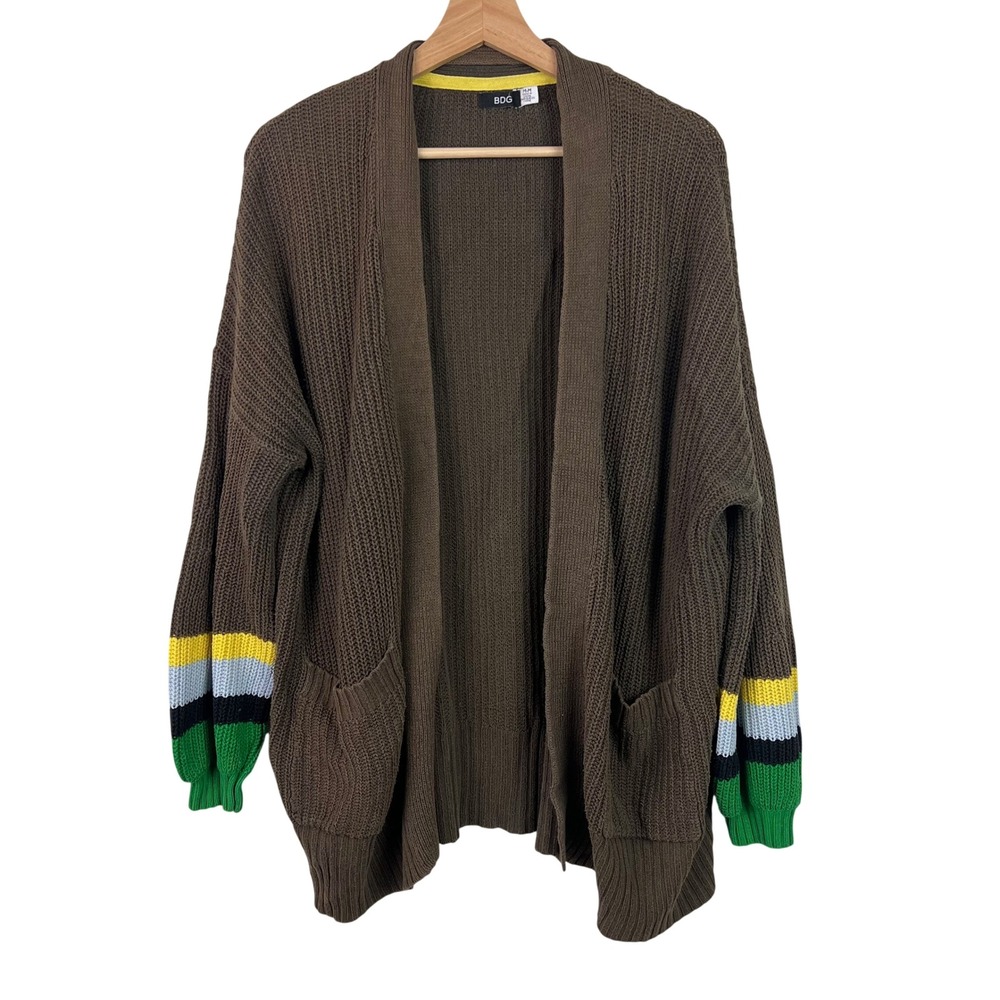 BDG Urban Outfitters Brown Oversized Striped Cuff Open Cardigan Sweater‎ Medium